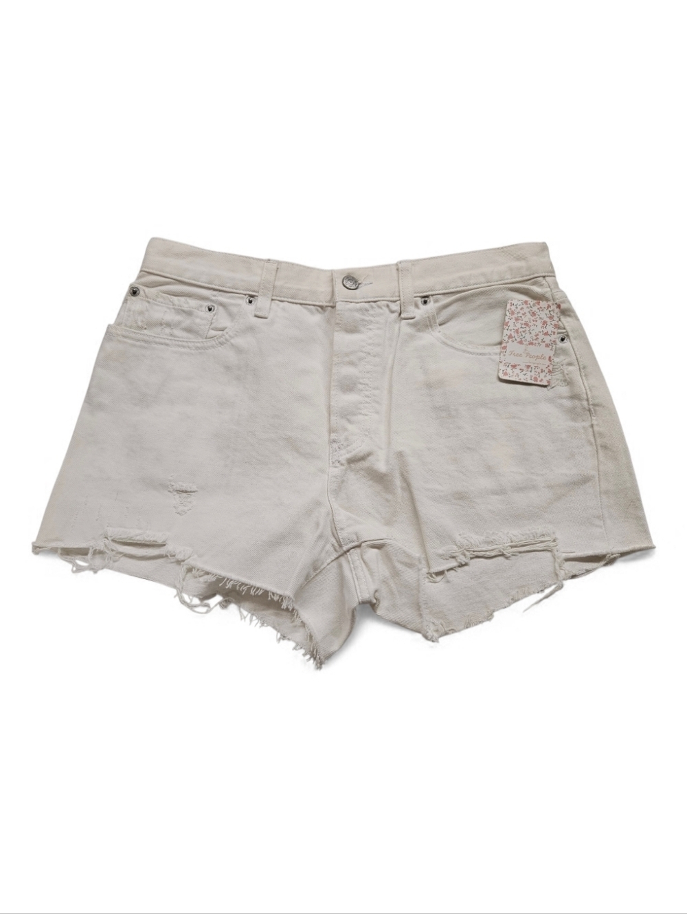 We the Free Good Vibrations High Rise Distressed Denim Shorts in White Sz 31 NWT - Picture 2 of 10